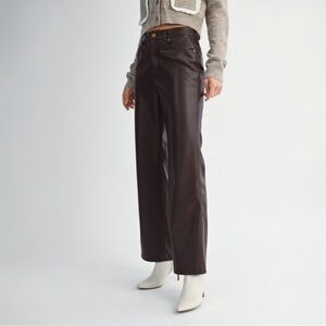 Faux Leather High-Waisted Straight Fit Pants in Chocolate Brown